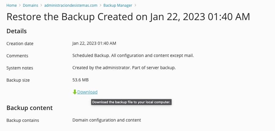 Cómo extraer ficheros de un archivo de copia de seguridad de Plesk | restore backup plesk