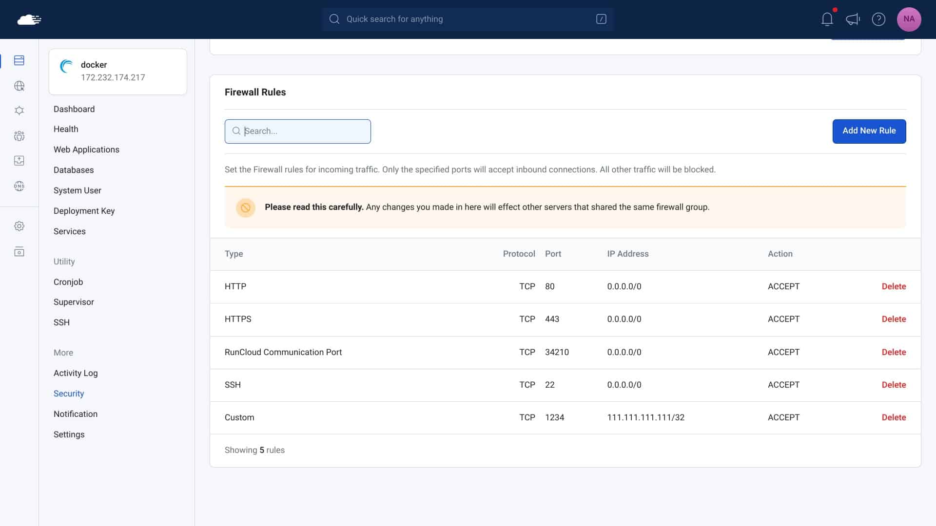 Configuración de firewall en RunCloud Docker: Seguridad optimizada para servidores en la nube | firewall rules runcloud docker