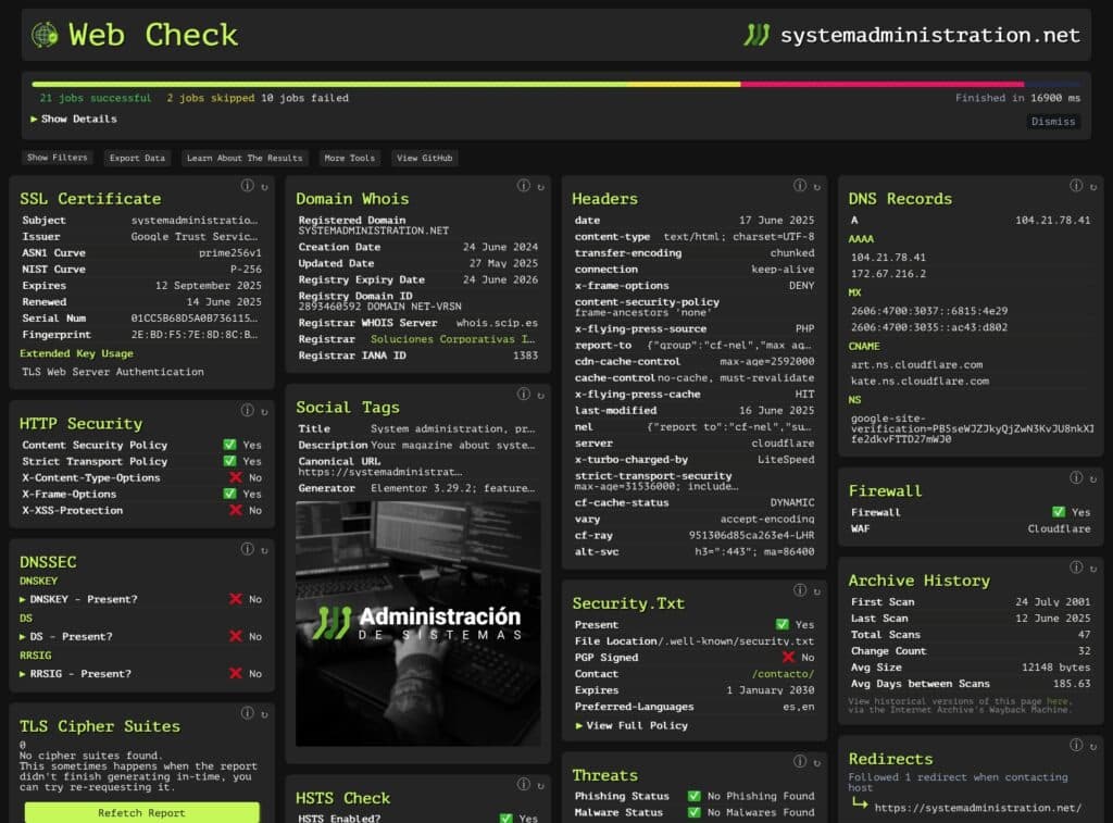 Administración de Sistemas. Inicio | web check report