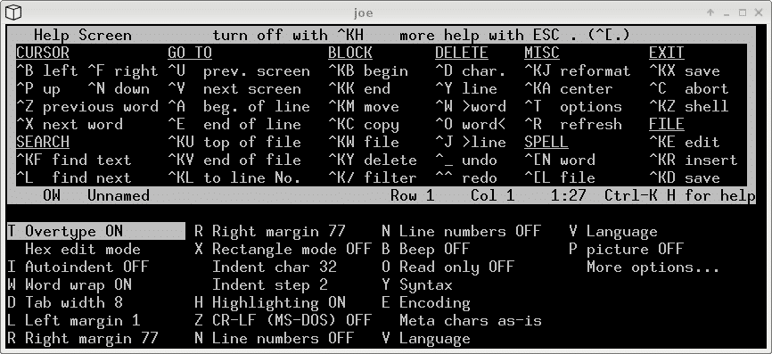 Joe, el editor de texto de Linux que nunca pasa de moda Joe, el editor de texto de Linux que nunca pasa de moda | Joe help options