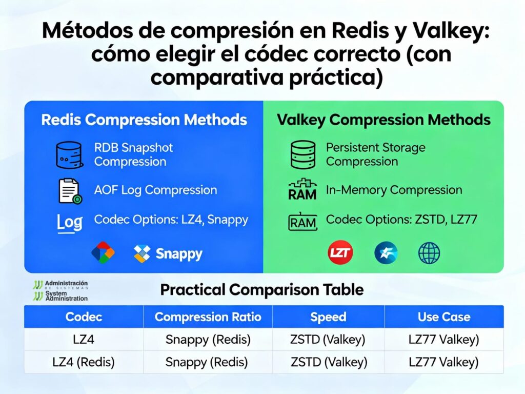 Métodos de compresión en Redis y Valkey: cómo elegir el códec correcto (con comparativa práctica) | comparativa redis valkey
