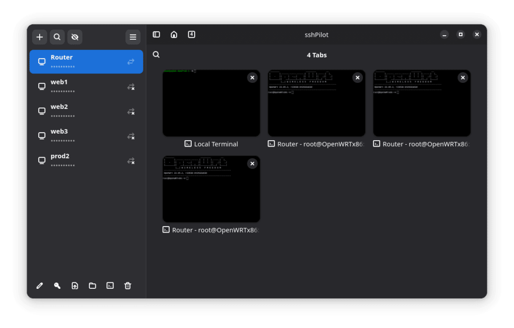 sshPilot, el gestor de conexiones SSH moderno que quiere jubilar a los “bloques de notas” del admin | sshpilot tab overview