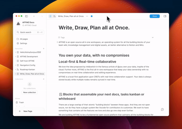 AFFiNE, la alternativa abierta a Notion y Miro que apuesta por la privacidad: un único lienzo para escribir, dibujar y planificar AFFiNE, la alternativa abierta a Notion y Miro que apuesta por la privacidad: un único lienzo para escribir, dibujar y planificar | affine