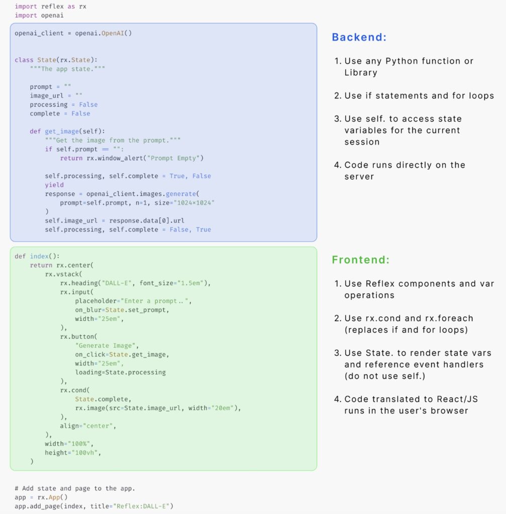Reflex, el framework que promete apps web de extremo a extremo en puro Python | reflex dev dalle colored code example
