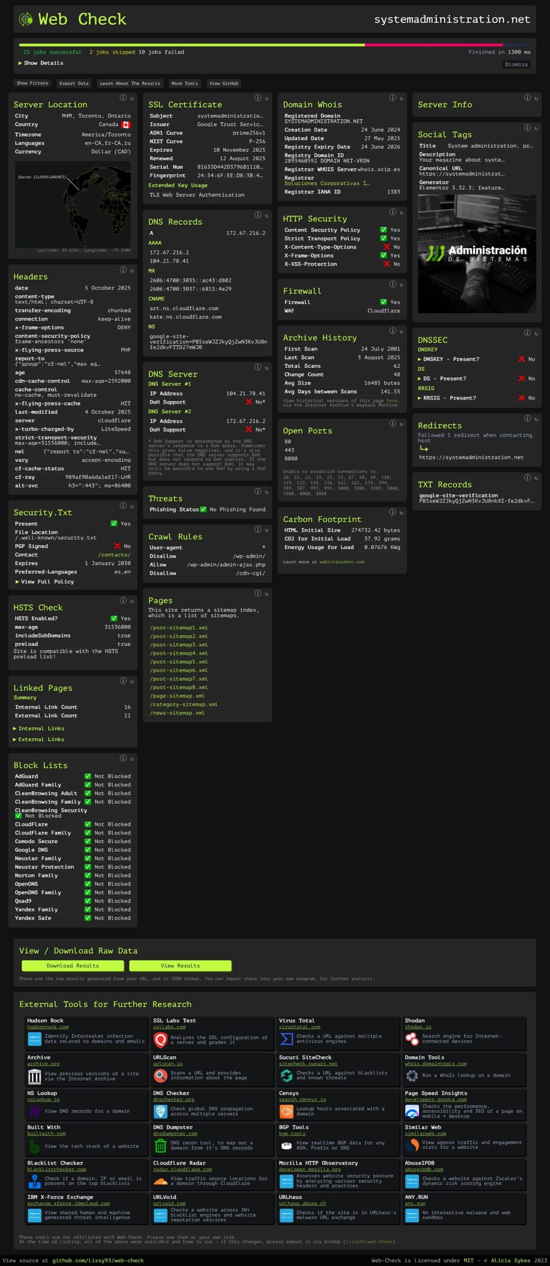 Web-Check: la “radiografía” OSINT para cualquier web que puedes usar en 20 segundos (y desplegar en tu propia infraestructura) | webcheck systemadministration scaled