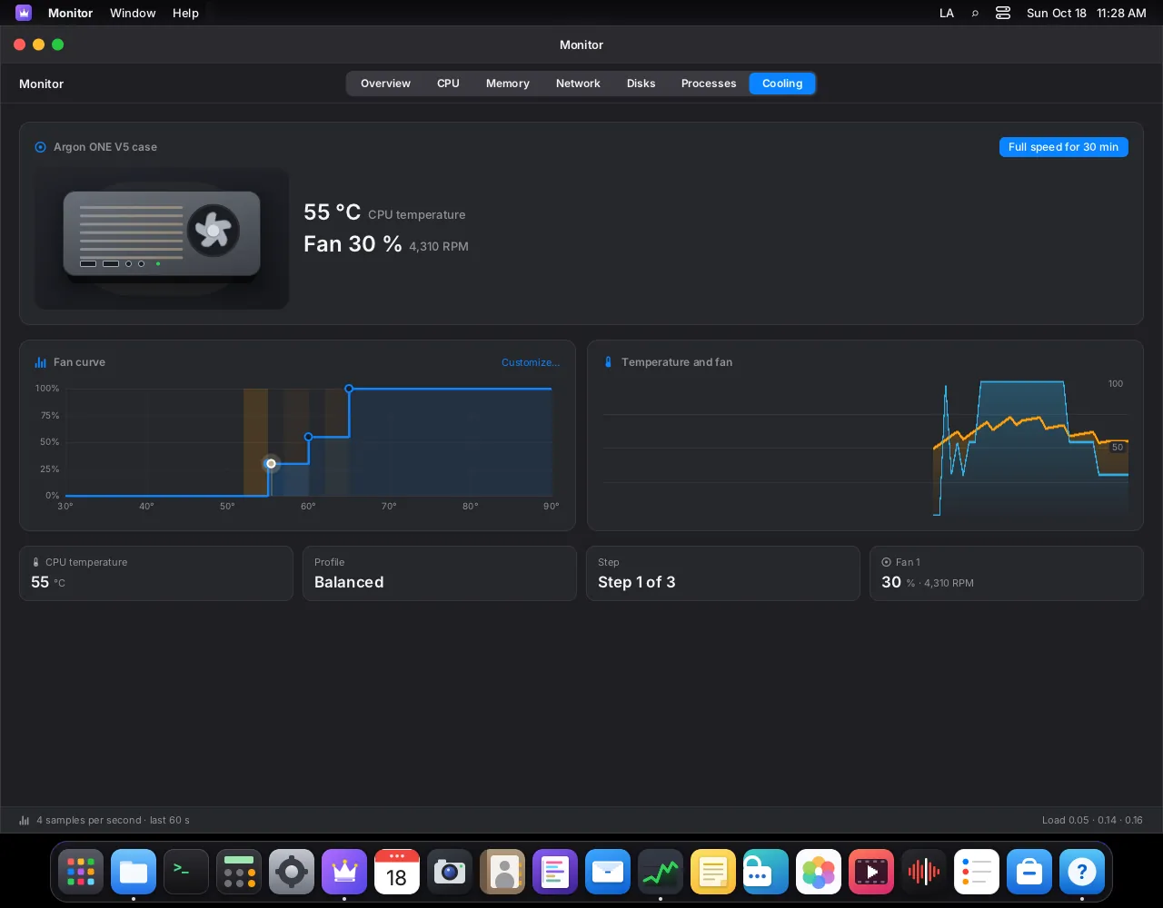 LordOS: la distribución Debian con servidor gráfico propio y cortafuegos visible App Monitor de LordOS con temperaturas y curvas de ventiladores