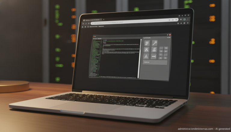 Portátil con un escritorio Linux remoto abierto dentro de una pestaña del navegador